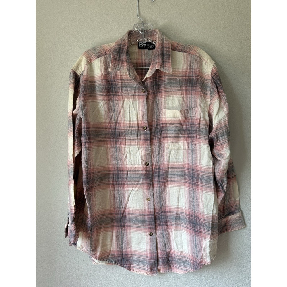 Basic Editions Tartan Flannel Long Sleeve Button Up‎ Shirt Womens Size S